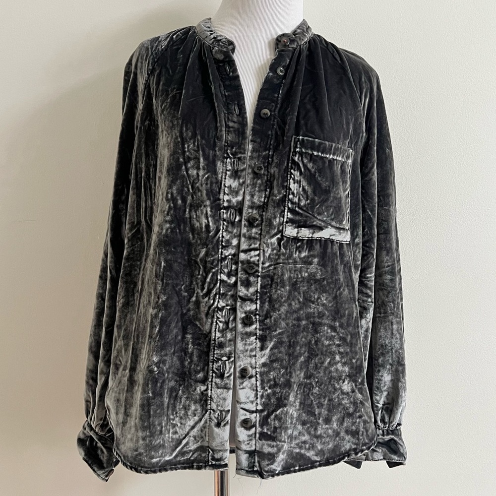 *SOLD* Grey Velvet Button-down Top
